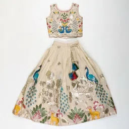 JAY NAGNATH FAB Girls Embroidered Thread Work Tie and Dye Semi-Stitched Lehenga & image 2