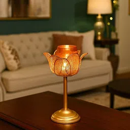 MARKET99 Single Votive T-Light Holder Golden Lotus Luster Glass-picture-17