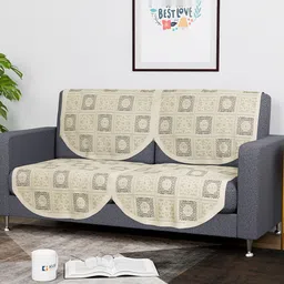 Kuber Industries Cream-Coloured & Grey 6 Pieces Printed Cotton 3 Seater Sofa Covers image 2