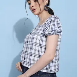 RAGHUVEER CREATION Checked Puff Sleeve Crop Top image 2