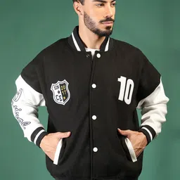 Roadster Men Colourblocked Woollen Lightweight Outdoor Varsity Jacket-picture-19