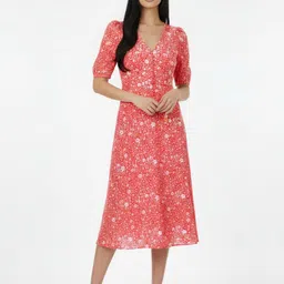 glitchez Floral Print Puff Sleeve A-Line Midi Dress-image-7