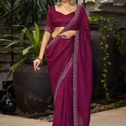 GHAN SALS Embellished Sequinned Baluchari Saree With Blouse Piece-picture-19