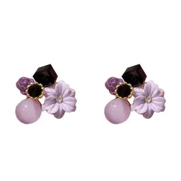Estailo fashion Artificial Stones Studded & Beaded Floral Shaped Studs image 4