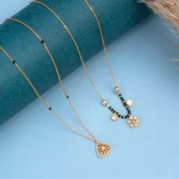 Zeraki Jewels Set Of 2 Gold-Plated Artificial Stones Studded & Beaded Mangalsutra-picture-33