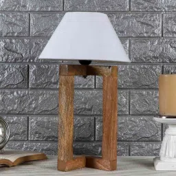 the lighting hub Arrow Off White Cotton Shade Night Lamp With Wood Base image 2