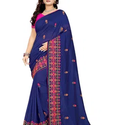 DIVASTRI Floral Embroidered Pure Georgette Saree-image-82