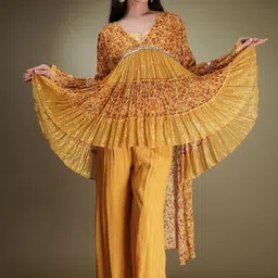 Breathe by Aakanksha Singh Floral Printed Empire Sequinned Silk Georgette Top With Palazzo-picture-27