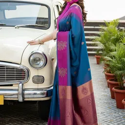 JANOI Woven Design Zari Silk Cotton Handloom Banarasi Saree image 4