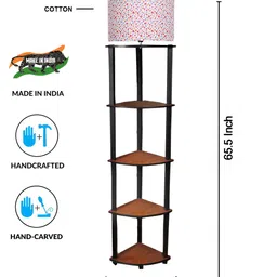 Devansh White Printed Cotton Wooden Floor Lamp With Shelves image 3