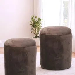Ikiriya Pack Of 2 Brown Wooden Round Ottomans-image-53
