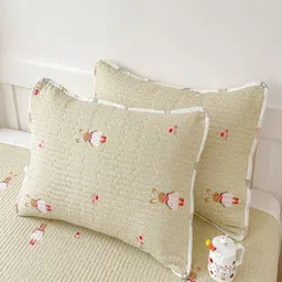 JC HOME 3-Pcs Green & White Printed Double Superking Bed & Pillow Covers image 3