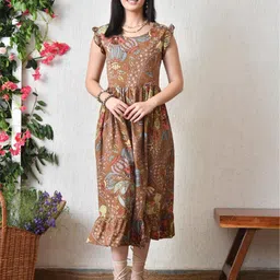 DECKEDUP Women Floral Printed Ruffled Flutter Sleeve Fit & Flare Midi Dress-image-68