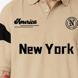 JUMPCUTS Typography Printed Polo Collar Short Sleeves Oversized T-shirt image 2