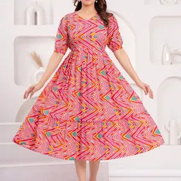 UrbanRang Women Chevron Printed Puff Sleeve Maternity Midi Dress-picture-49
