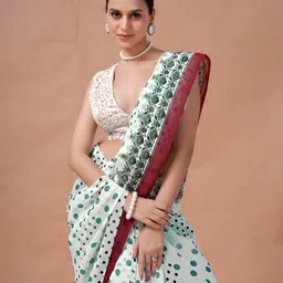 Garden Vareli Polka Dot Printed Pure Georgette Saree image 4