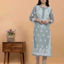 PARAMOUNT CHIKAN Women Ethnic Motifs Embroidered Chikankari Georgette Kurta-picture-29