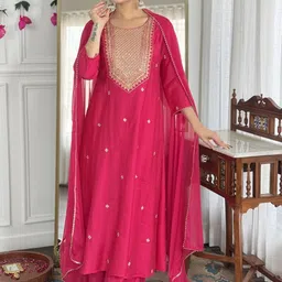 Aaghnya Women Ethnic Motifs Embroidered Kurta With Palazzos & With Dupatta-image-88