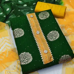 HERE&NOW Floral Jacquard Woven Design Sequinned Unstitched Dress Material-picture-39