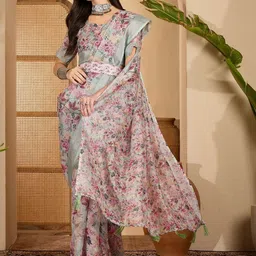 Desi Fusion Floral Printed Phulkari Saree-image-93