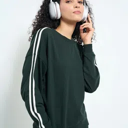 Ajile by Pantaloons Women Striped Printed Round Neck Cotton Sweatshirt-image-4