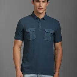 Louis Philippe Jeans Men Solid Pocket Detailing Polo Collar Cotton T-shirt-picture-25