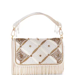 OSTY Embroidered Shoulder Strap Jute Box Clutch image 3