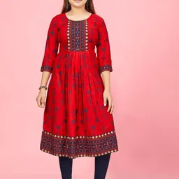 Muhuratam Girls Cotton A-Line Kurtas-image-4