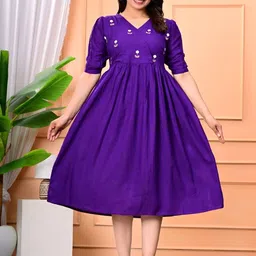 Colorful Collection Women Floral Embroidered V-Neck Fit & Flare Dress-image-85