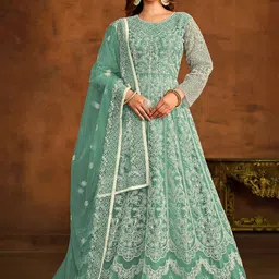 APNISHA Ethnic Motifs Embroidered Net Fit & Flare Maxi Dress-picture-29