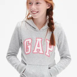 GAP Girls Brand Logo Printed With Kangaroo Pockets Hooded Sweatshirt-picture-39