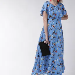 Moda Rapido Floral Print Flutter Sleeve Ruffled Crepe A-Line Midi Dress-picture-23