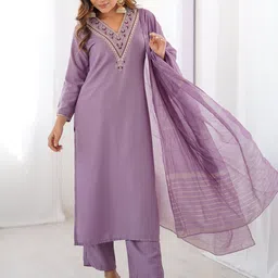 KALINI Women Ethnic Motifs Embroidered Regular Thread Work Kurta with Trousers & Dupatta image 3