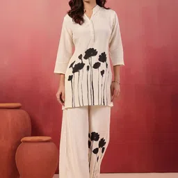 JISORA Printed Mandarin Collar Top & Palazzos Co-Ords Set-picture-20