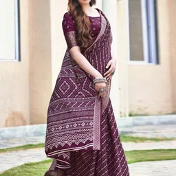GHAN SALS Ethnic Motifs Baluchari Saree with Blouse Piece image 3