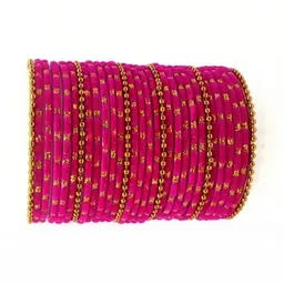 poshing Set Of 40 Magenta Glass Artificial Stones & Beads Bangles image 2