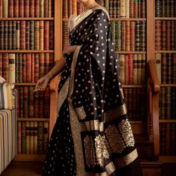 CANIZZARO Ethnic Motifs Zari Silk Blend Heavy Work Banarasi Saree image 5