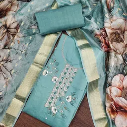 SAINOOR Roman Silk Handwork Dress Material with Dupatta by Sainoor-image-36