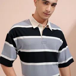 HIGHLANDER Men Striped Polo Collar Drop-Shoulder Sleeves T-shirt-picture-34