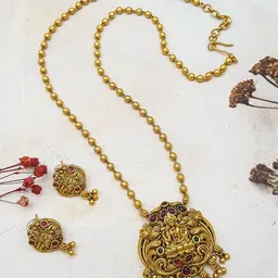 GRIIHAM Gold-Plated American Diamond Studded Lakshmi Goddess Jewellery Set-picture-10