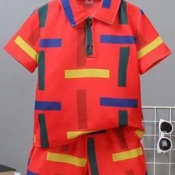 Ocvito Boys Red Printed Cotton Blended T-shirt with Shorts-picture-34