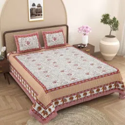 j.k.enterprises Brown Traditional 240 TC Pure Cotton King Sized Double Bedsheet with 2 Pillow Covers-picture-20