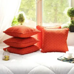 soumya Red Geometric Cotton 16 x 16 Inches Cushion Covers (Set of 5)-picture-20