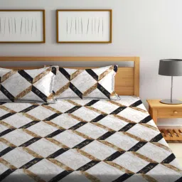 arrabi Brown Geometric 300 TC Cotton Blend Double King Sized Bedsheet With 2 Pillow Covers-picture-15