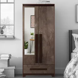 trevi furniture Regal 2 Door Wardrobe in Walnut Marble Finish with Mirror image 1