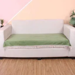 stitchnest Olive Solid Velvet 3 Seater Quilted Sofa Cover (Protector) with Tassel-picture-13