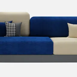 casacraft from pepperfry Montez Velvet 3 Seater Sofa in Blue & Beige Colour image 5