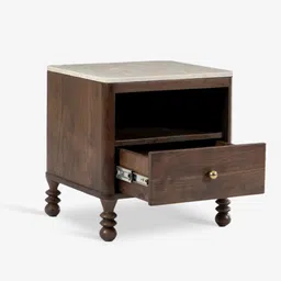 orange tree Ukti Marble Bedside In Walnut Finish image 5