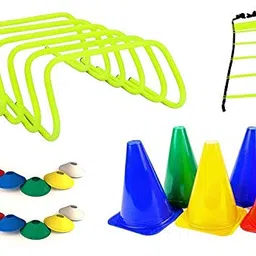 CABRIO Agility Training Equipment Combo of Ladder 4m 10 Rungs, 6 Marker Cones (6-inch), Saucer Cones Set of 20 and Agility Hurdles 6 pcs (6 inch) Multicolor Speed and Agility Training Kits image 2