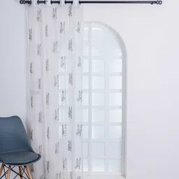 parda online Grey & Golden Polyster Floral 7ft Sheer Eyelet Window/Door (2 Pc) image 2